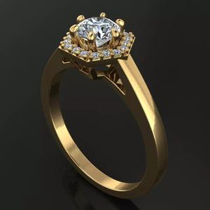Hexagon Diamond Halo Engagement Ring