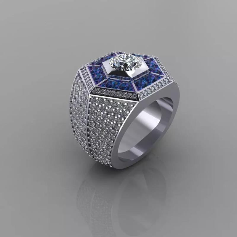 Hexagonal Gem Ring for Him 3D Printable Design