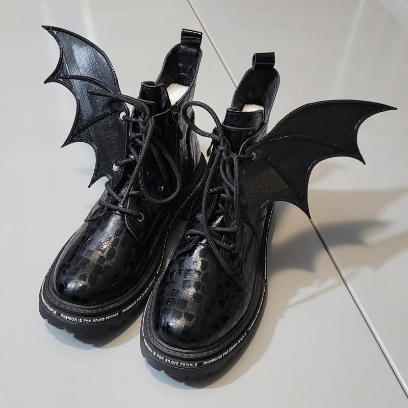Gothic Bat Wing Boot Charms – Lace-On Demon Wings for Combat Halloween Boots