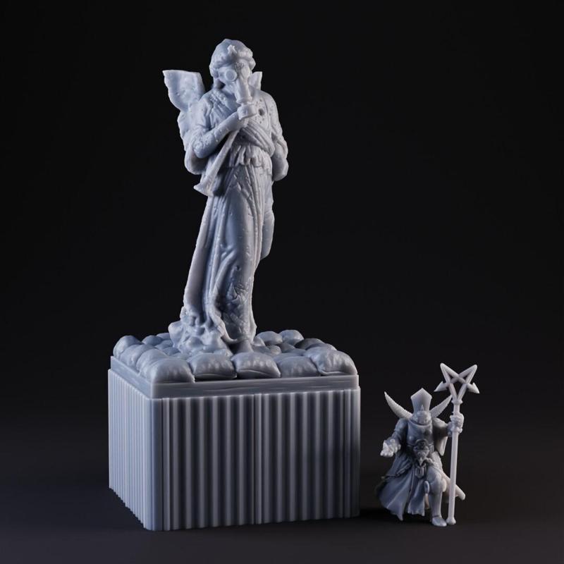 Trench Crusade Statue - Angel with Gas Mask | Post-Apocalyptic Diorama | STL for 3D Printing