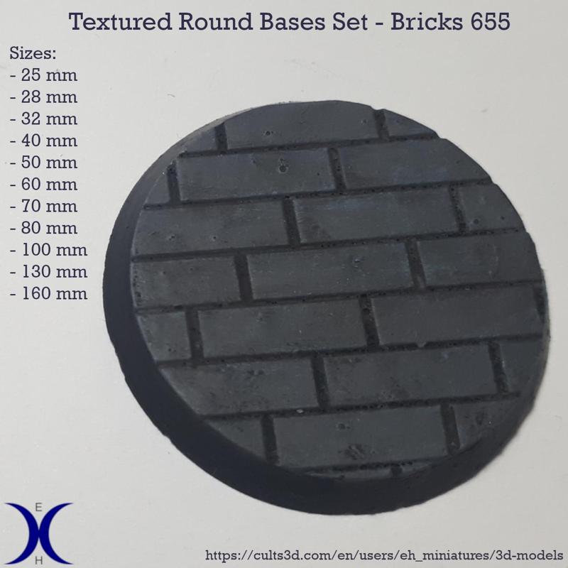 Round Bases Set – Bricks 655 Texture (25–160mm) | Perfect for Tabletop Wargames & RPG's