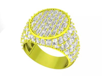 Straight Baguette Diamond Oval Signet Men Ring 3D Model A7141