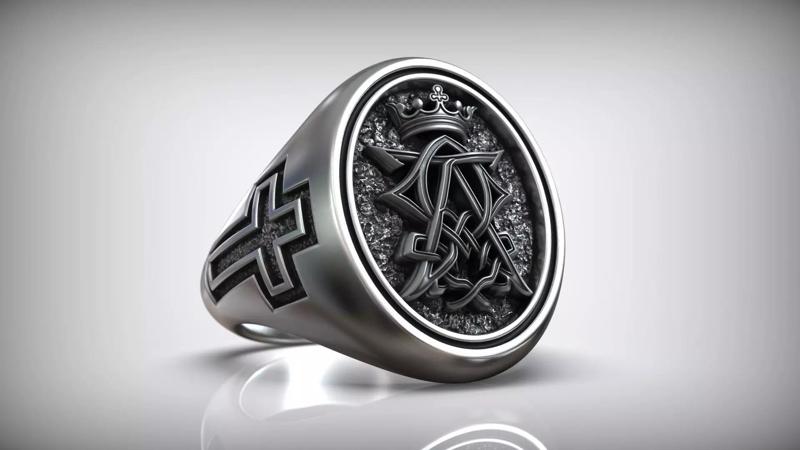 Alpha Omega Crown Christian Symbol Cross Ring