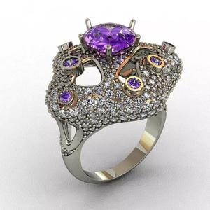 Ametist and Diamond Ring 3D print model 3D print model