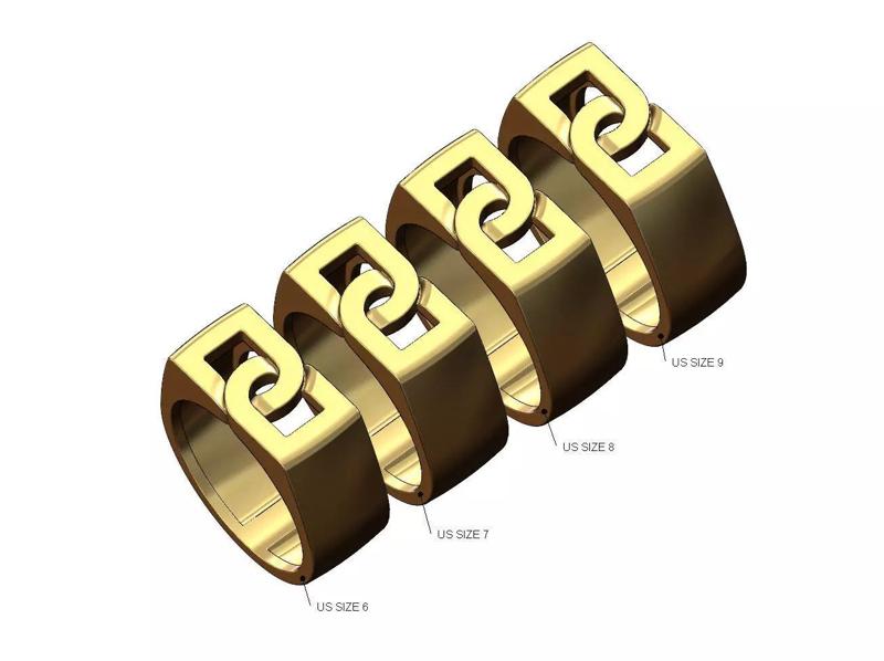 Overlapping D link 8mm wide signet ring US sizes 6to9
