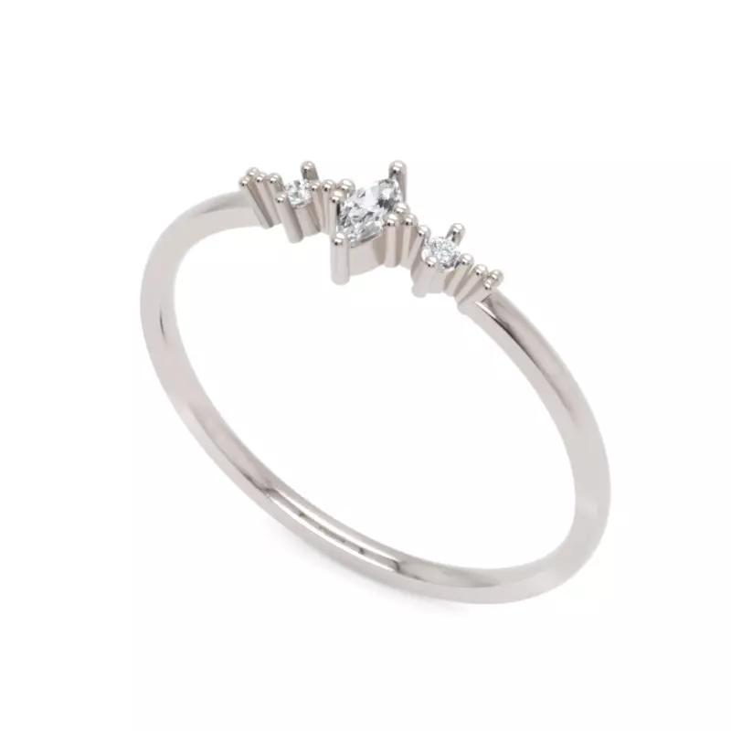 Petite Marquise and Round Diamond Ring  3DM STL Ready Model