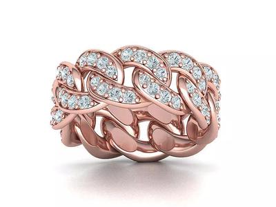 DIAMOND CUBAN LINK CHAIN RING 10mm wide 10US size