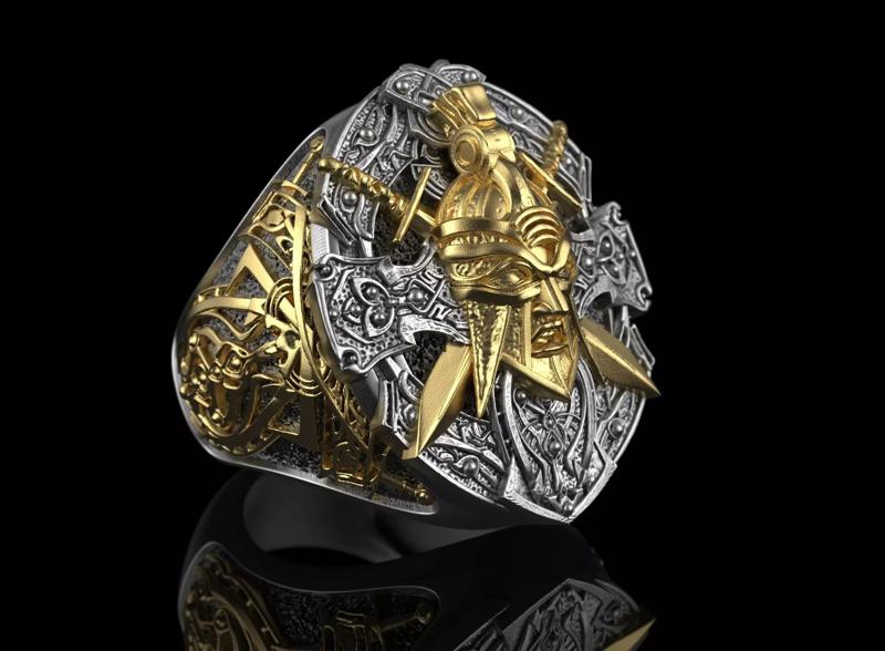 Jewelry Signed Ring with Roman legionnaire Warrior 0325 7-13US