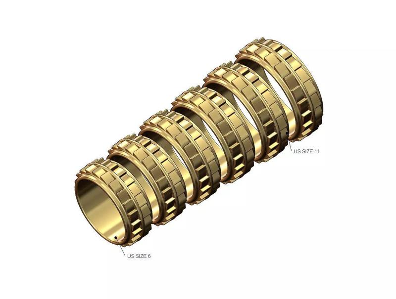 Double mirrored stepped gear teeth ratchet band Us sizes 6to11