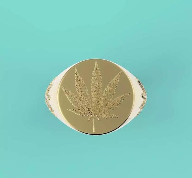 15mm x 15mm 7 Leaf Hemp Round Signet Ring 3D print model