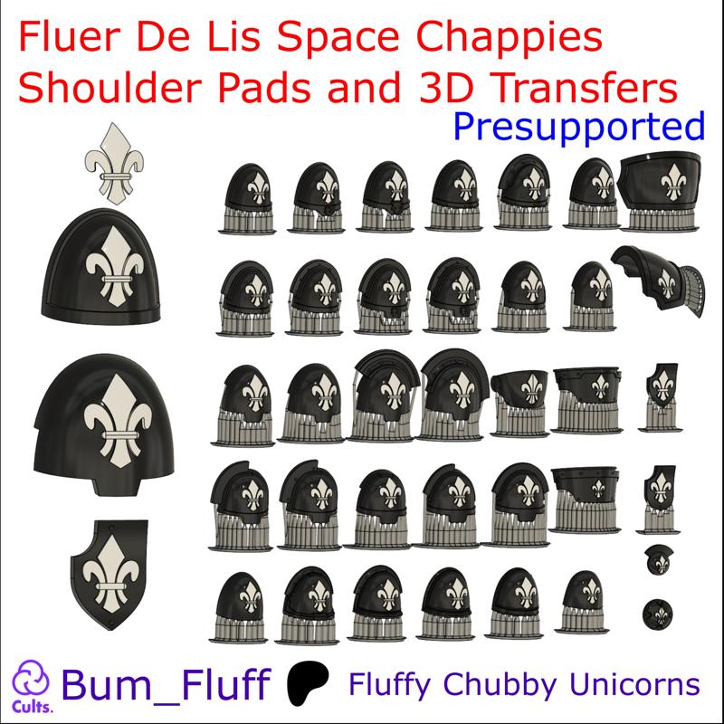 Fleur De Lis Space Chappies Shoulder Pads and 3D Transfers - Presupported