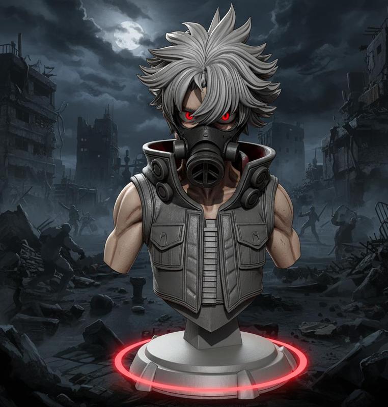 Gachiakuta Anime Bust Statue - Post-Apocalyptic Gas Mask Character 3D Model | Solid One-Piece Printable Figure | No Supports Needed