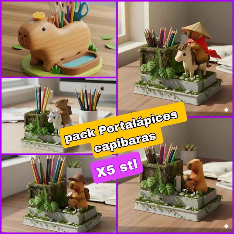 Capibaras Pencil Holder Pack 🐹✨ (x5 STL models)