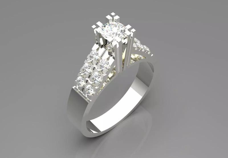 Modern Solitaire Engagement Ring with Diamonds Model sr0089