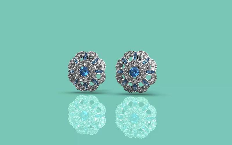 Classical Blue floral Earring - Jewelry 3D - BR-376
