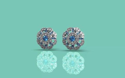 Classical Blue floral Earring - Jewelry 3D - BR-376