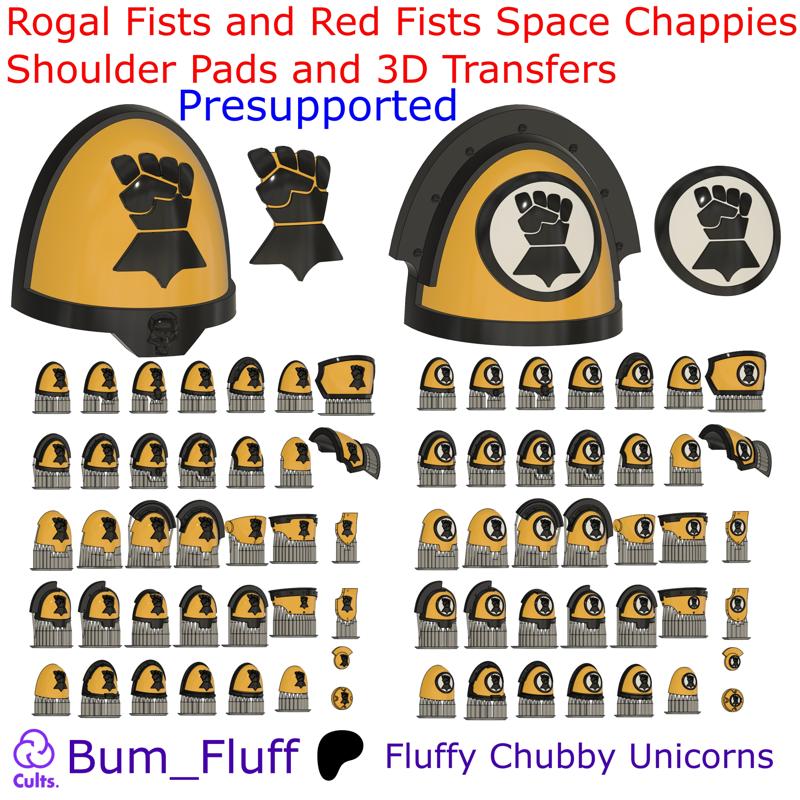 Rogal Fists Red Fists Shoulder Pads and 3d Transfers - Presupported