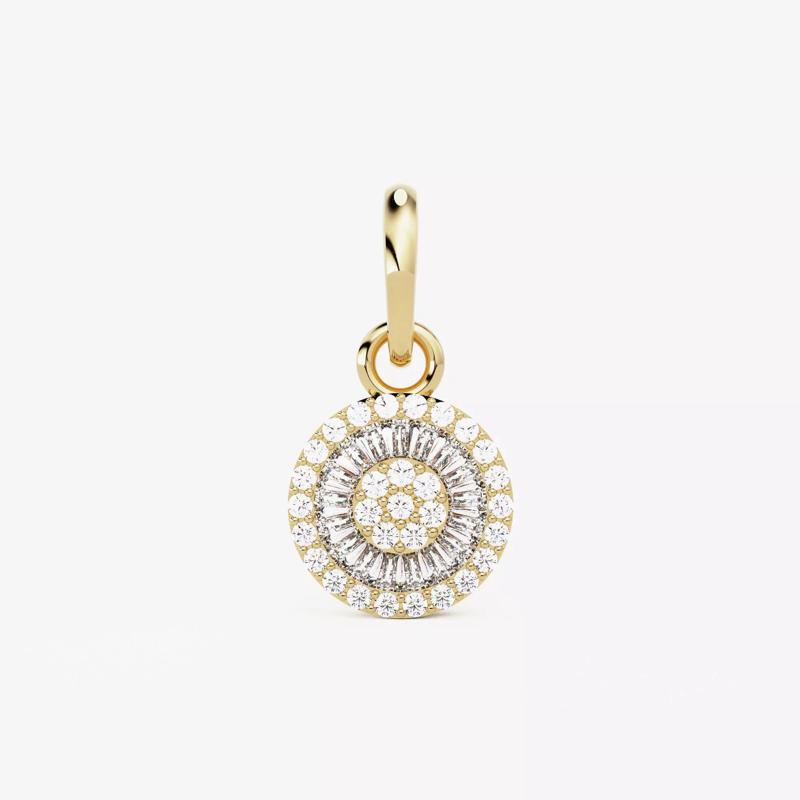 Disc Tapered Baguette Diamond Cluster Pendant Necklace