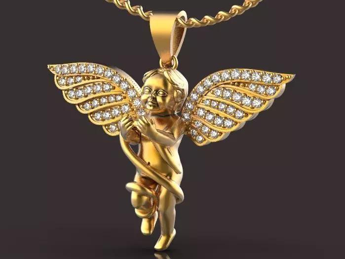 angel necklace Sculpture jewelry gold
