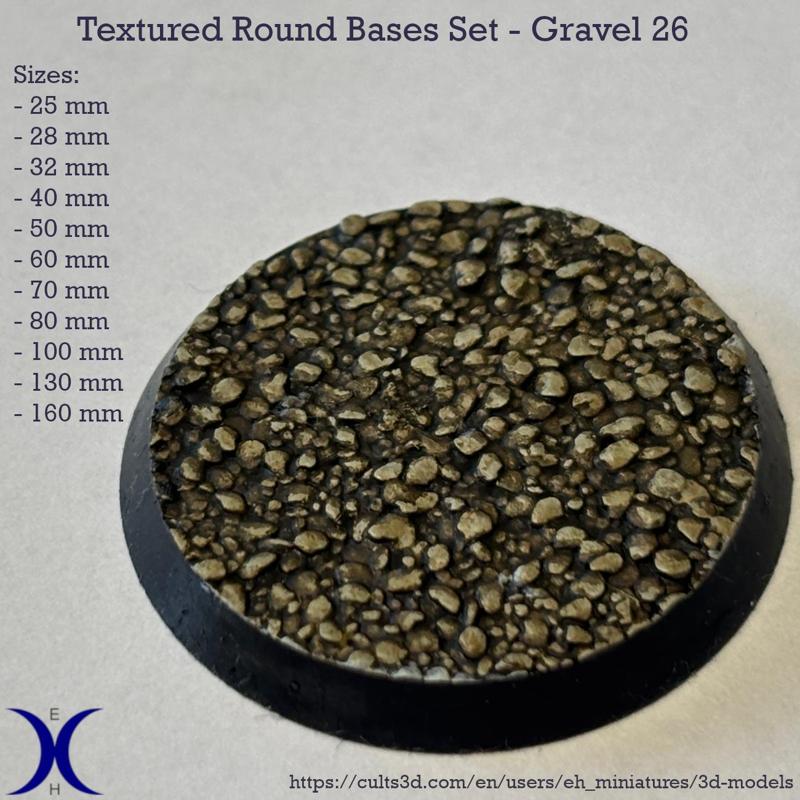 Round Bases Set – Gravel 26 Texture (25–160mm) | Perfect for Tabletop Wargames & RPG's