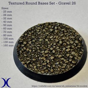 Round Bases Set – Gravel 26 Texture (25–160mm) | Perfect for Tabletop Wargames & RPG's