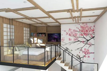 Modern Japanese Bedroom Interior Mezzanine