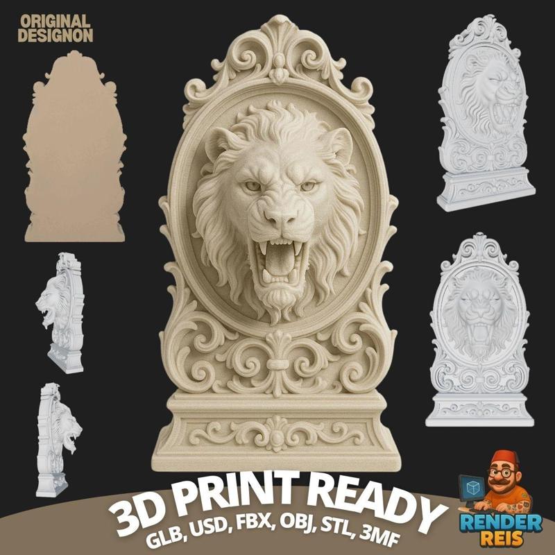 The 3D Reflection of Power and Majesty: Roaring Lion Bust Digital Model