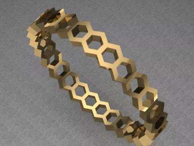 Hexagon Honeycomb Golden Band Ring