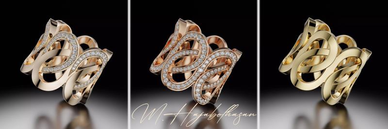 Gold Diamond Swirl Statement Ring - High-Detail 3D Model
