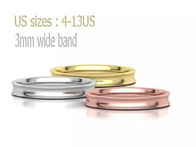 Concave Plain Wedding Band 3mm wide 4-13us sizes 3dmodel