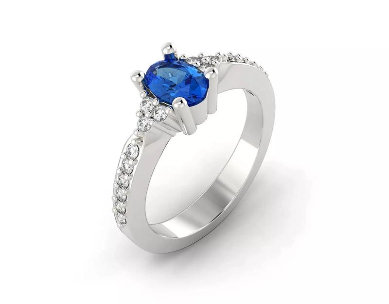 D-0888 oval sapphire and diamond engagement ring