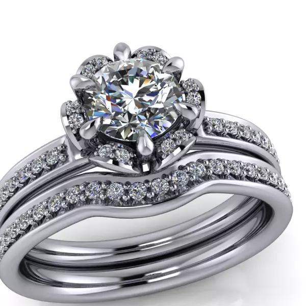 Cluster Halo Vintage Flower design modern bridal rings wedding
