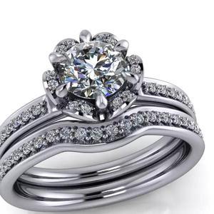Cluster Halo Vintage Flower design modern bridal rings wedding