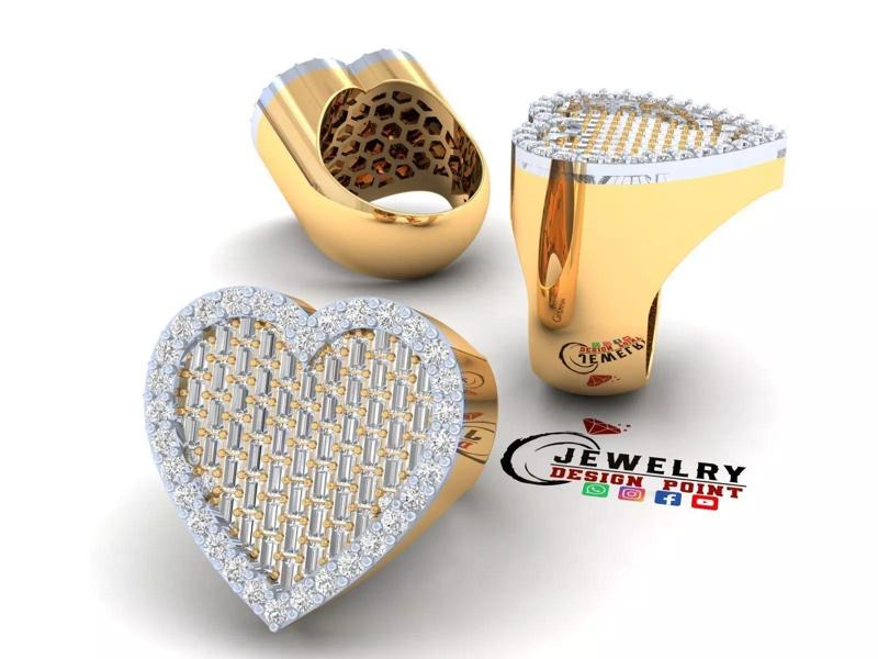 Custom Heart Champions Baguettes Ring - Heart Diamond Men Ring