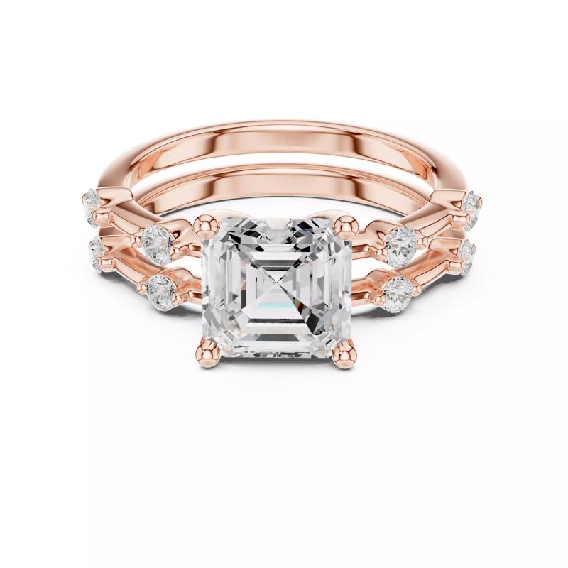 Asscher Cut Diamond Engagement Wedding Ring Set 3DM STL Video