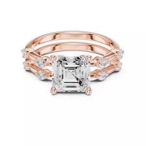 Asscher Cut Diamond Engagement Wedding Ring Set 3DM STL Video