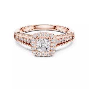 Asscher Cut Halo Diamond Taper Shank Wedding Ring 3DM STL Video