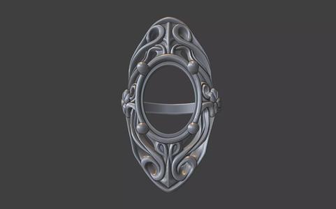 art nouveau scrollwork gemstone ring