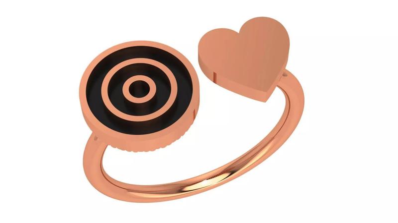 Duo Head Heart Round Black Enamel Paint Ring