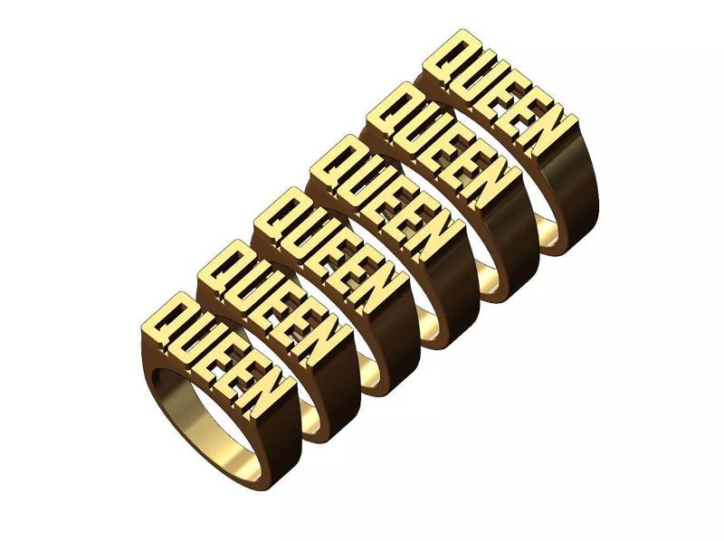 Queen rectangular name ring US size 5to9