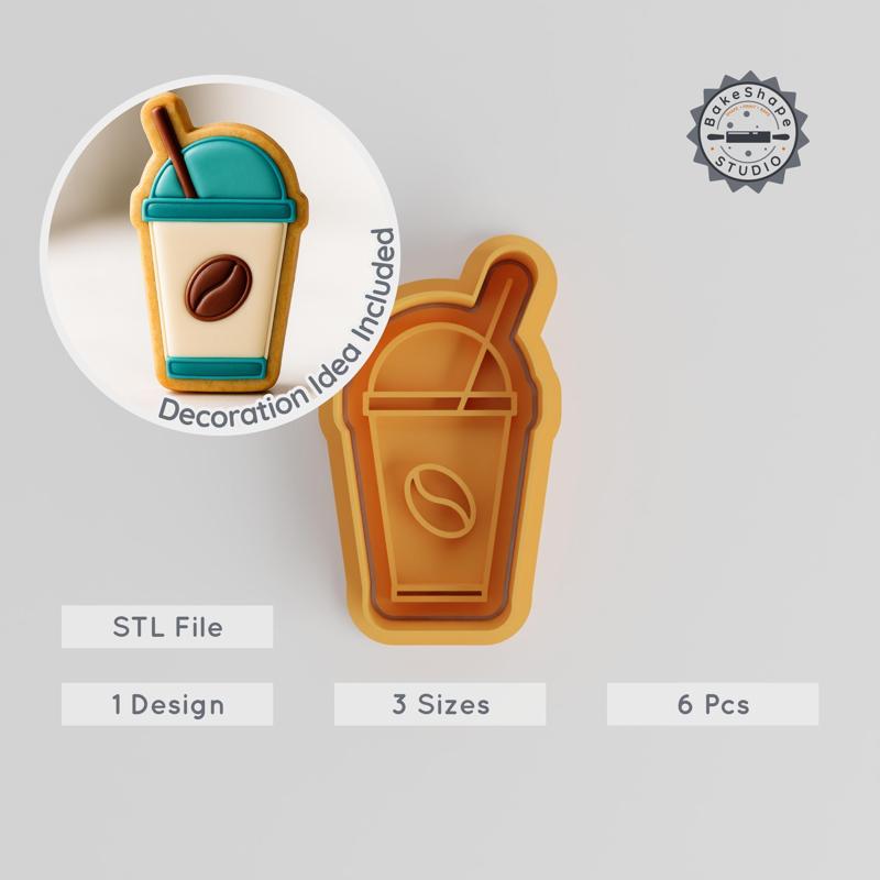 Coffee Cup Cutter & Stamp Set, Cookie & Fondant Design, 6-Piece, Various Sizes