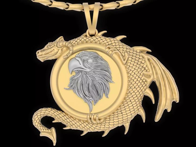Eagle Head dragon pendant jewelry Gold silver necklace