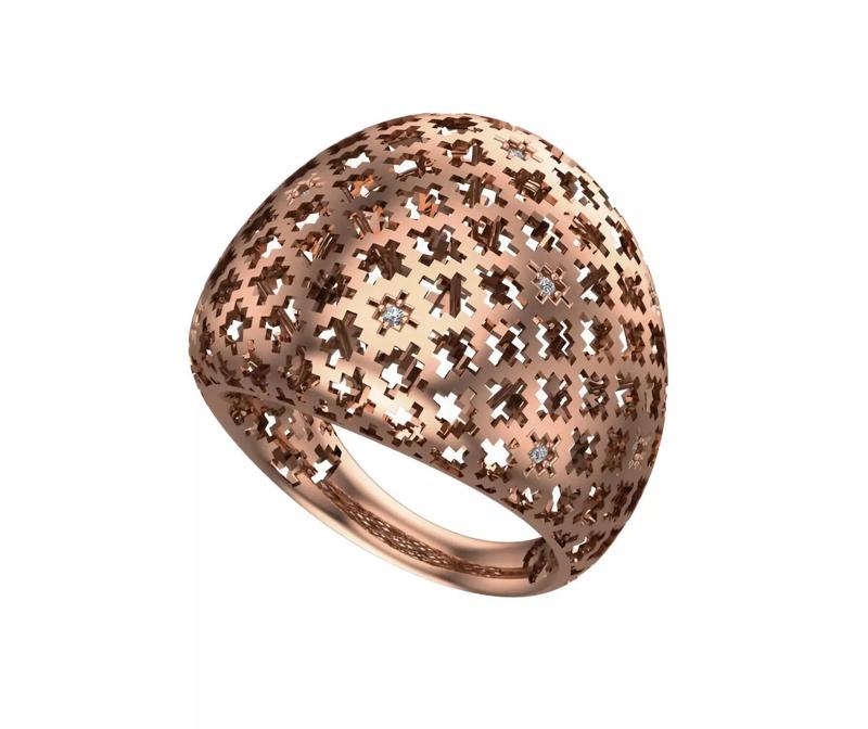 Wire Mesh High Jewelry Italian Cocktail Diamond Ring