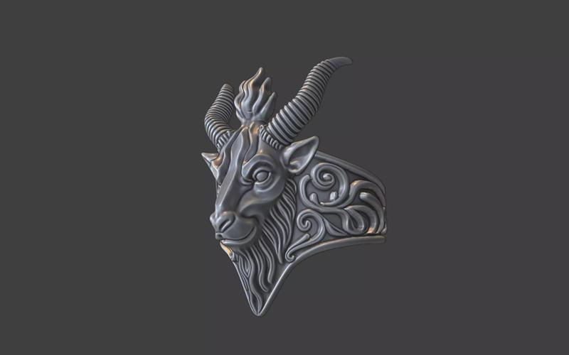 horned goat ring ornate silver ring