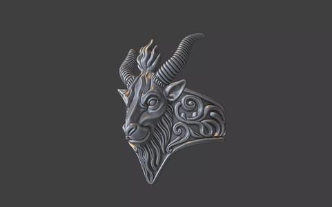 horned goat ring ornate silver ring