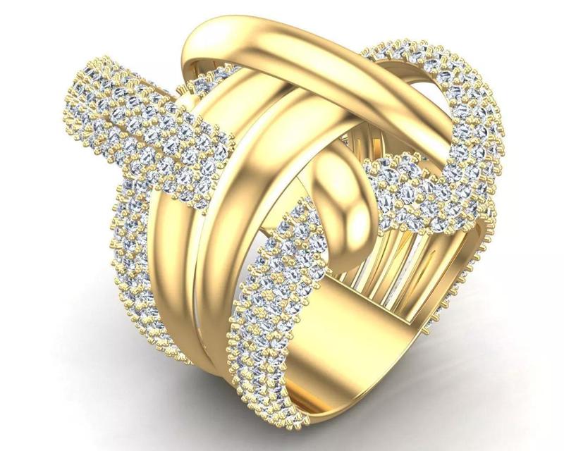 Twisted Pave Hip Hop Gold Diamonds Ring