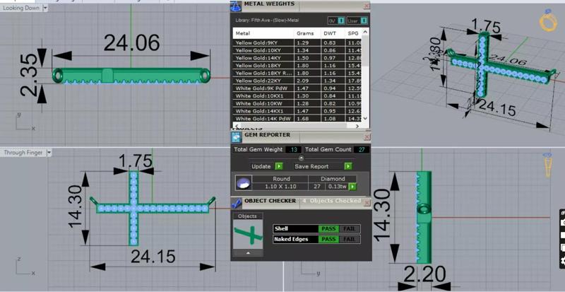 Yellow Gold Cross 3dm STL Pendant with Diamonds Model jp0206