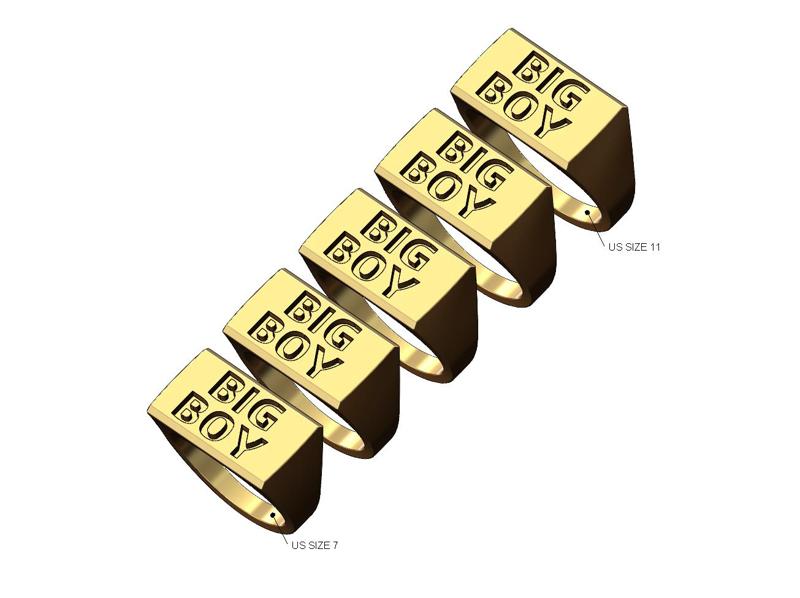 Wide big boy engraving flat top signet ring US sizes 7to11 3D print model