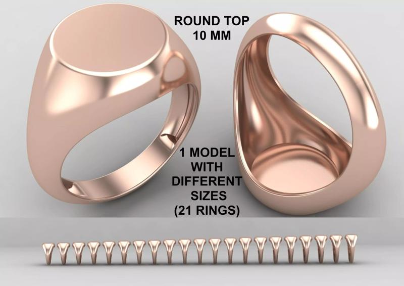 Round Signet Ring Base 10mm top  in All sizes 158-MWC