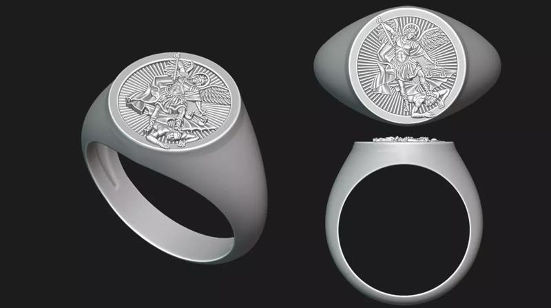Saint Michael Archangel Round Signet Ring